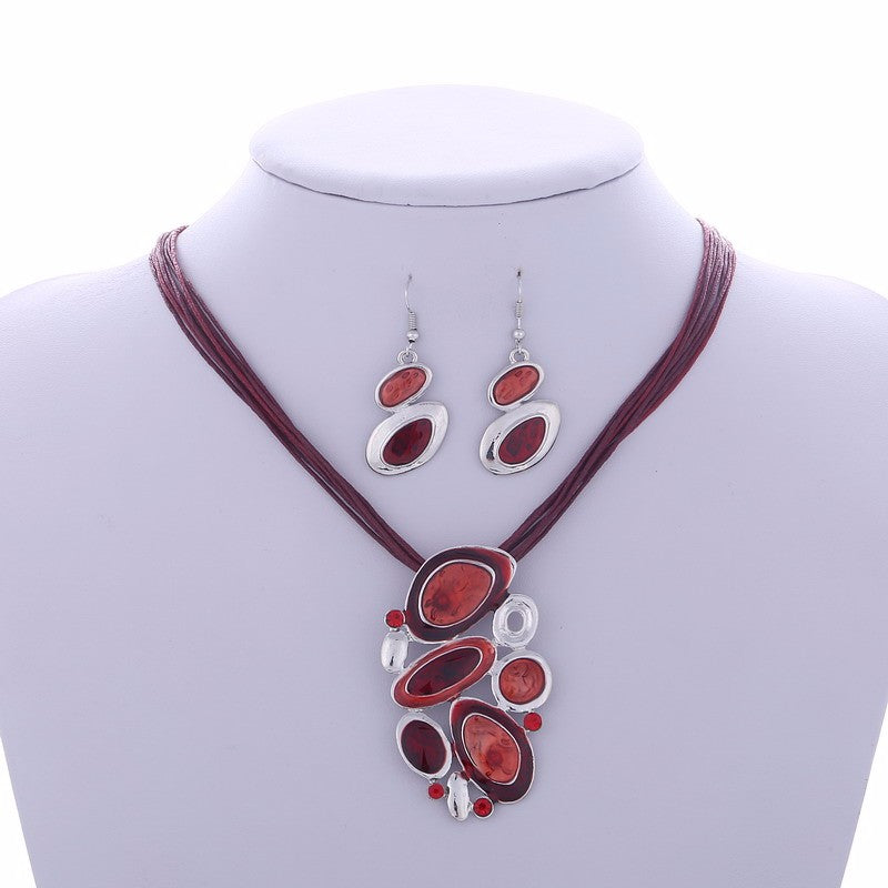 Blue Multi Layers  Oil Drip Necklace Earring Set