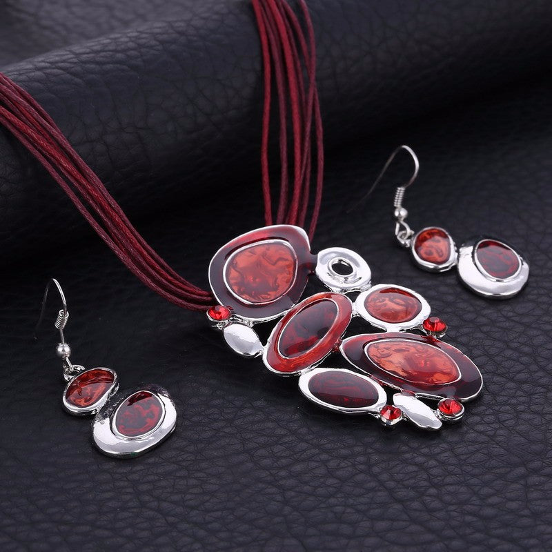 Blue Multi Layers  Oil Drip Necklace Earring Set