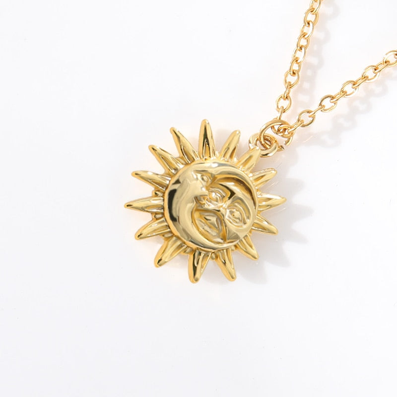 Vintage Sun and Moon Stainless Steel Necklace