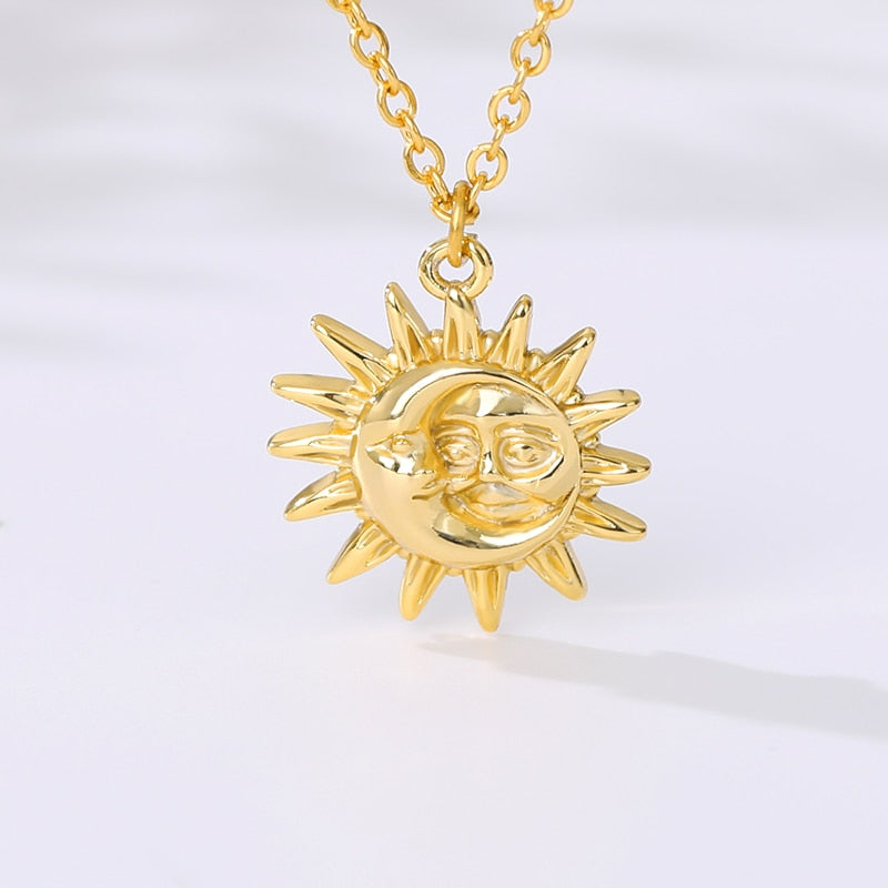 Vintage Sun and Moon Stainless Steel Necklace