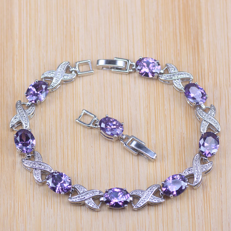 Purple Crystal Earrings Bracelet Rings Necklace Jewelry Sets