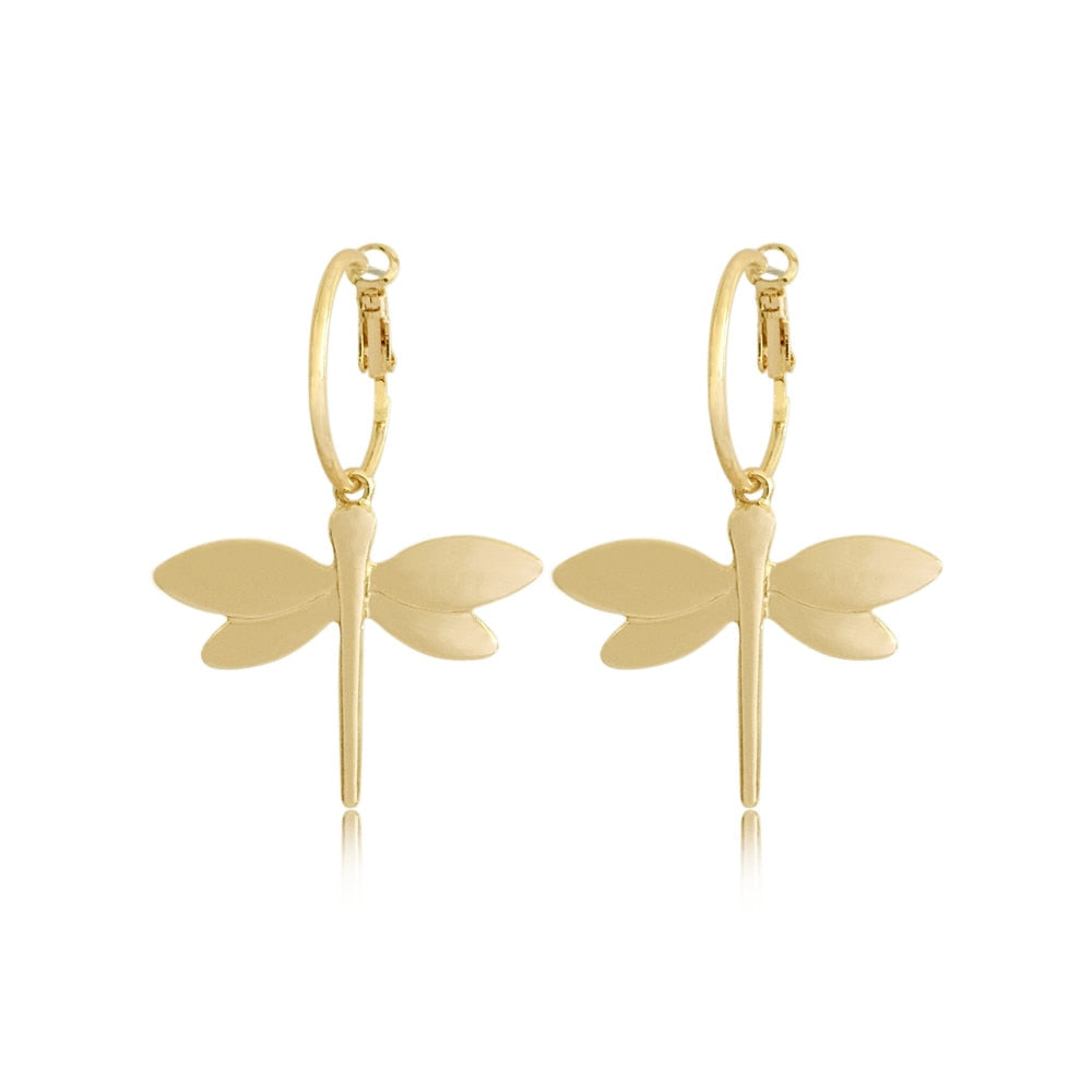 High Quality Gold Color Dragonfly Pendant Dangle Earrings