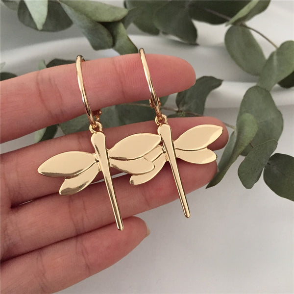 High Quality Gold Color Dragonfly Pendant Dangle Earrings