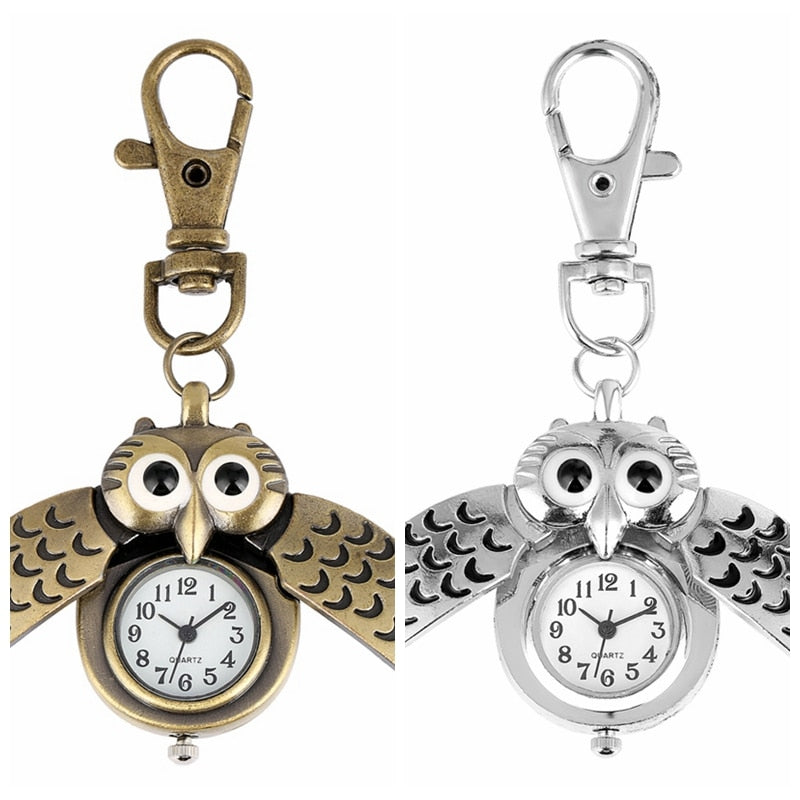 Bronze Cute Owl Keychains Pocket Watch