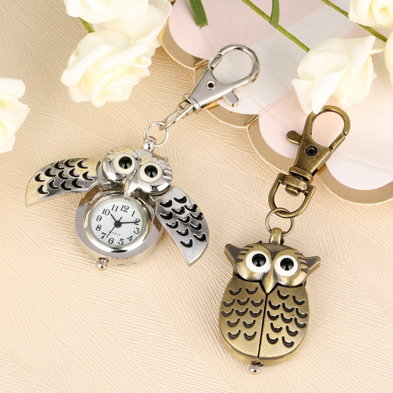 Bronze Cute Owl Keychains Pocket Watch