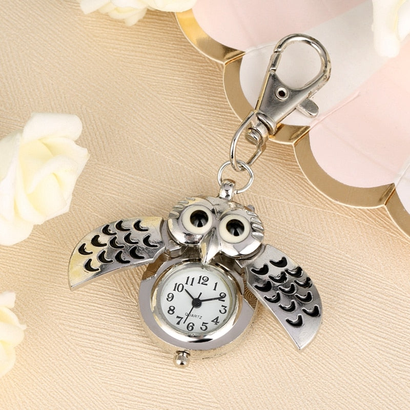 Bronze Cute Owl Keychains Pocket Watch