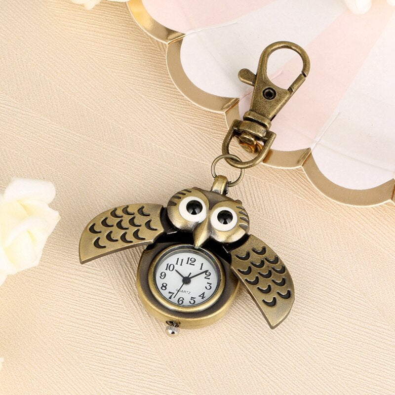Bronze Cute Owl Keychains Pocket Watch