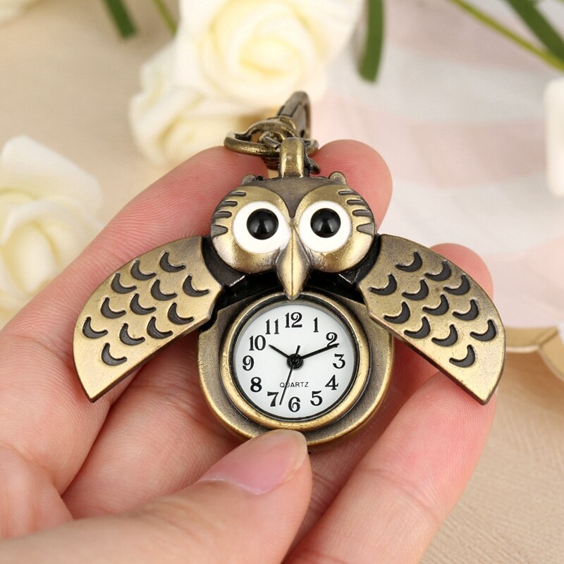 Bronze Cute Owl Keychains Pocket Watch
