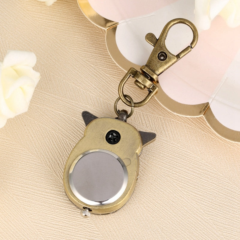 Bronze Cute Owl Keychains Pocket Watch