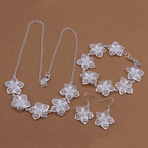 fashion charm hollow flowers Necklace Bracelets Dangle Earrings set