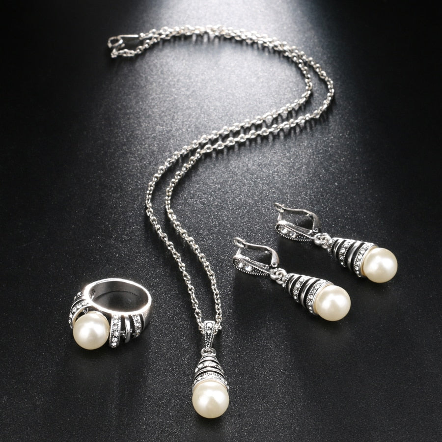 Hollow Out Water Drop Necklace Earrings And Ring  Jewelry Set