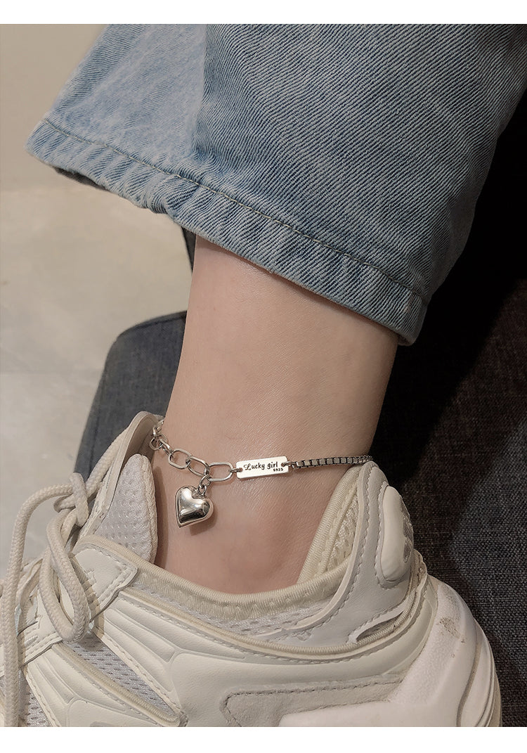 Delicate Handmade Silver Color Love Heart Anklet Bracelet for Women