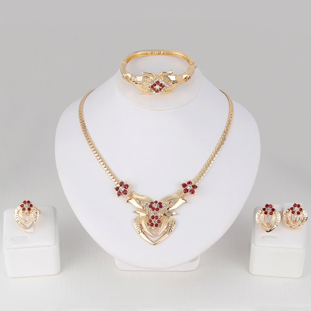 Women's Wedding Flower Rhinestone Ring & Earrings ladies Jewelry Set