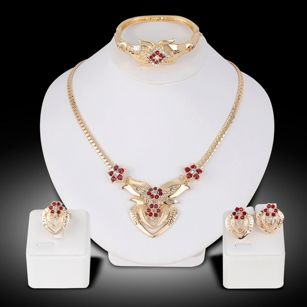 Women's Wedding Flower Rhinestone Ring & Earrings ladies Jewelry Set