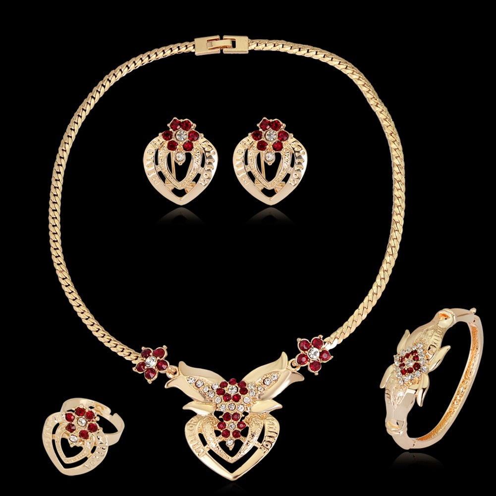 Women's Wedding Flower Rhinestone Ring & Earrings ladies Jewelry Set