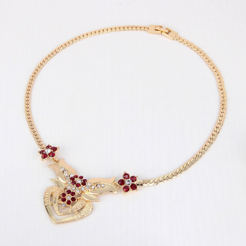 Women's Wedding Flower Rhinestone Ring & Earrings ladies Jewelry Set