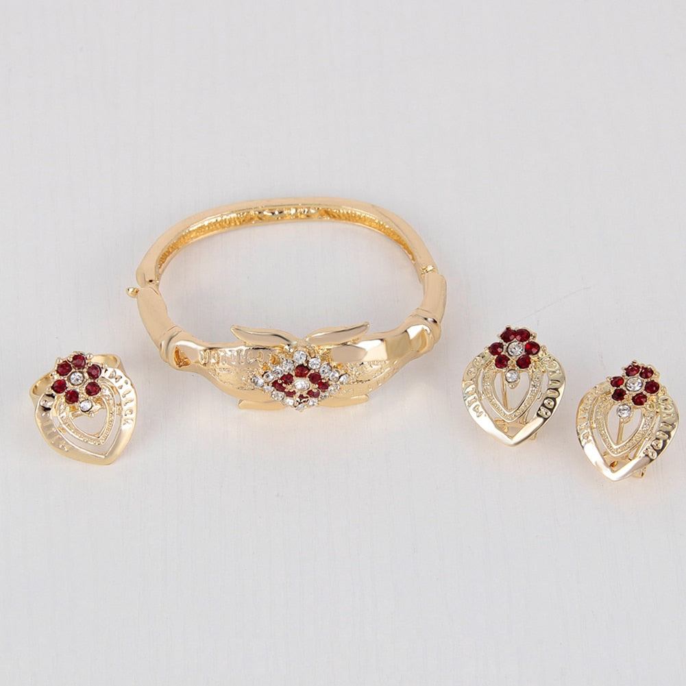 Women's Wedding Flower Rhinestone Ring & Earrings ladies Jewelry Set