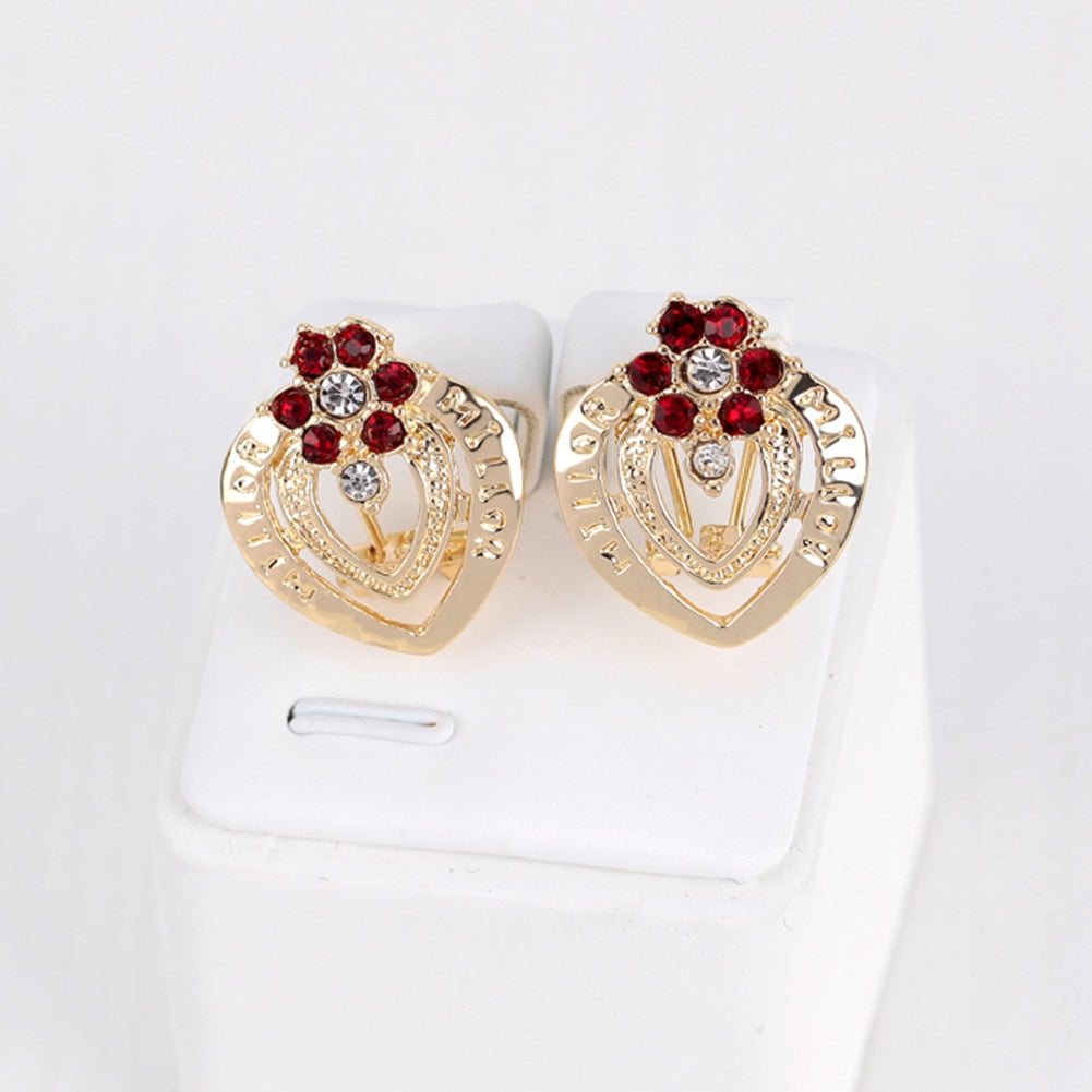 Women's Wedding Flower Rhinestone Ring & Earrings ladies Jewelry Set
