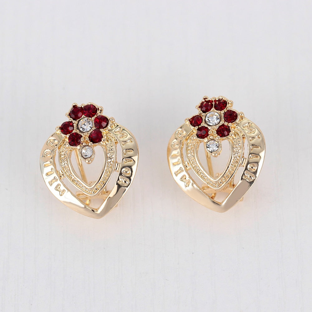 Women's Wedding Flower Rhinestone Ring & Earrings ladies Jewelry Set