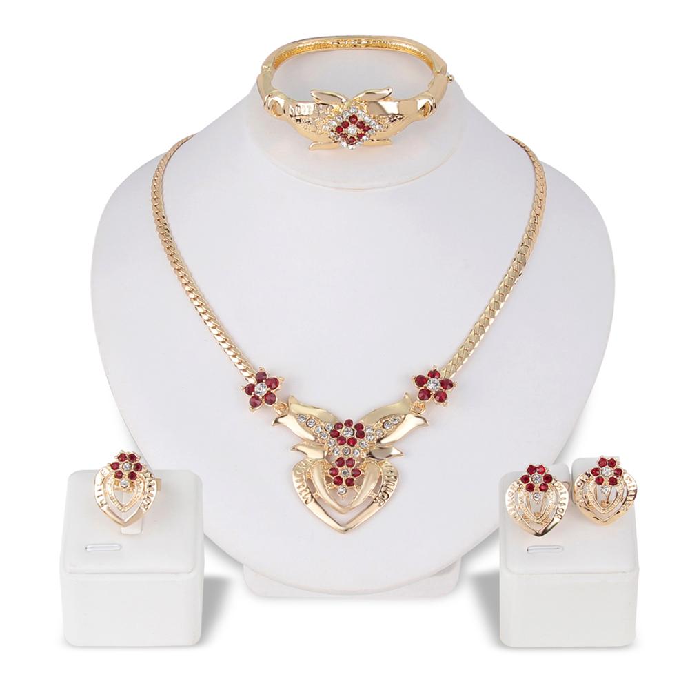 Women's Wedding Flower Rhinestone Ring & Earrings ladies Jewelry Set