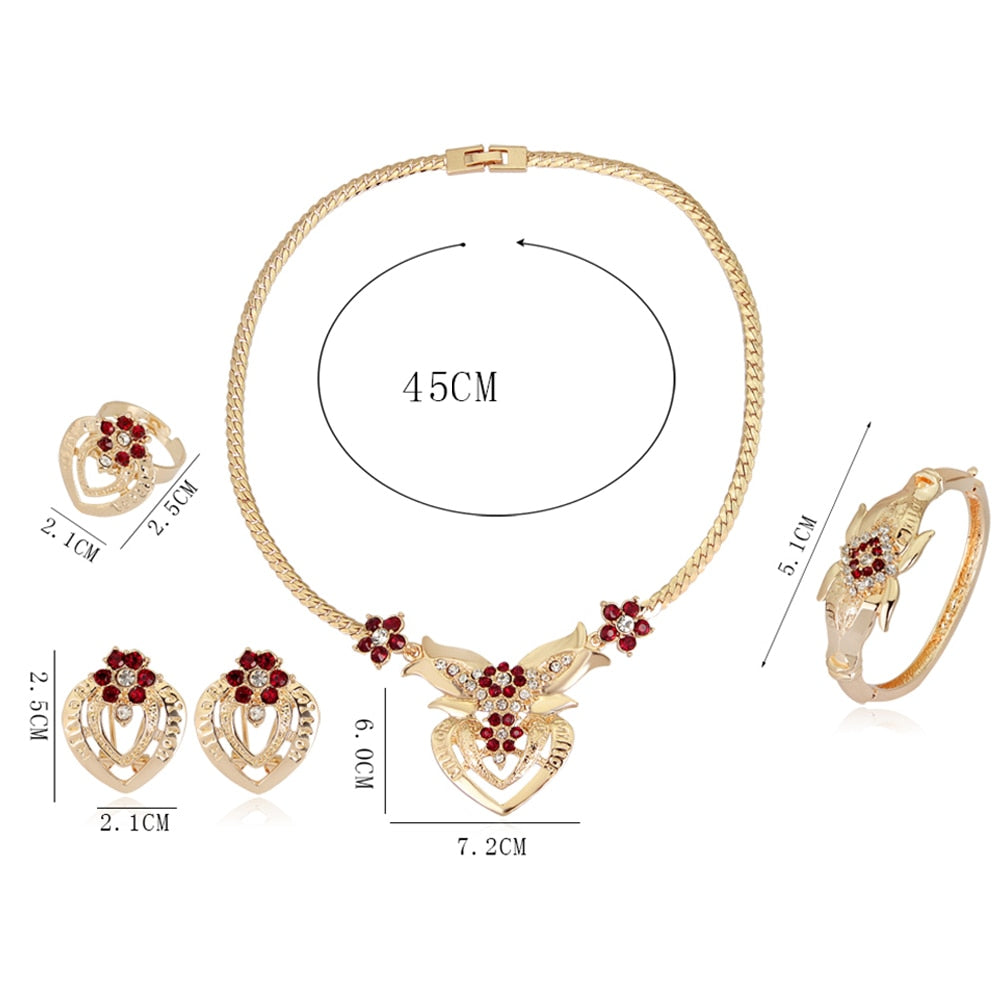 Women's Wedding Flower Rhinestone Ring & Earrings ladies Jewelry Set