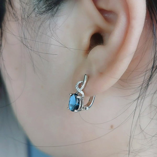 Pendientes de clip con piedras preciosas azul Londres para mujer