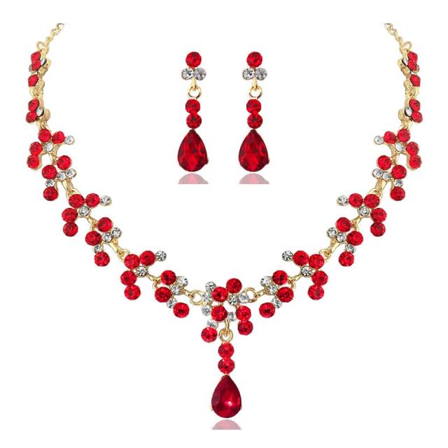 Women Gold Color Rhinestone Necklace Long Earrings Set