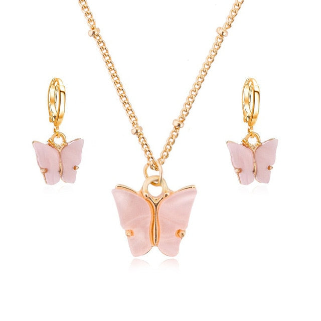 Acrylic Butterfly Earrings Pendant Necklaces Combination Set