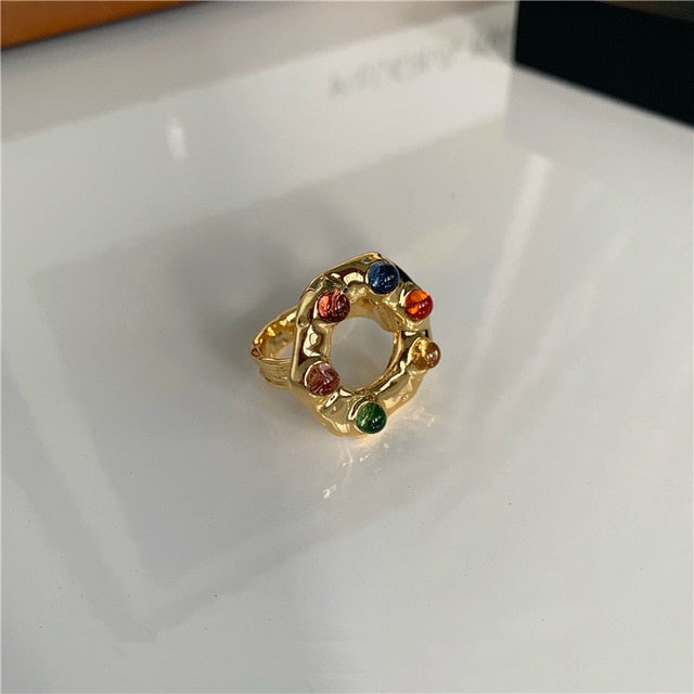 Colorful Vintage  Gold-Plated Crystal Rhinestone Rings