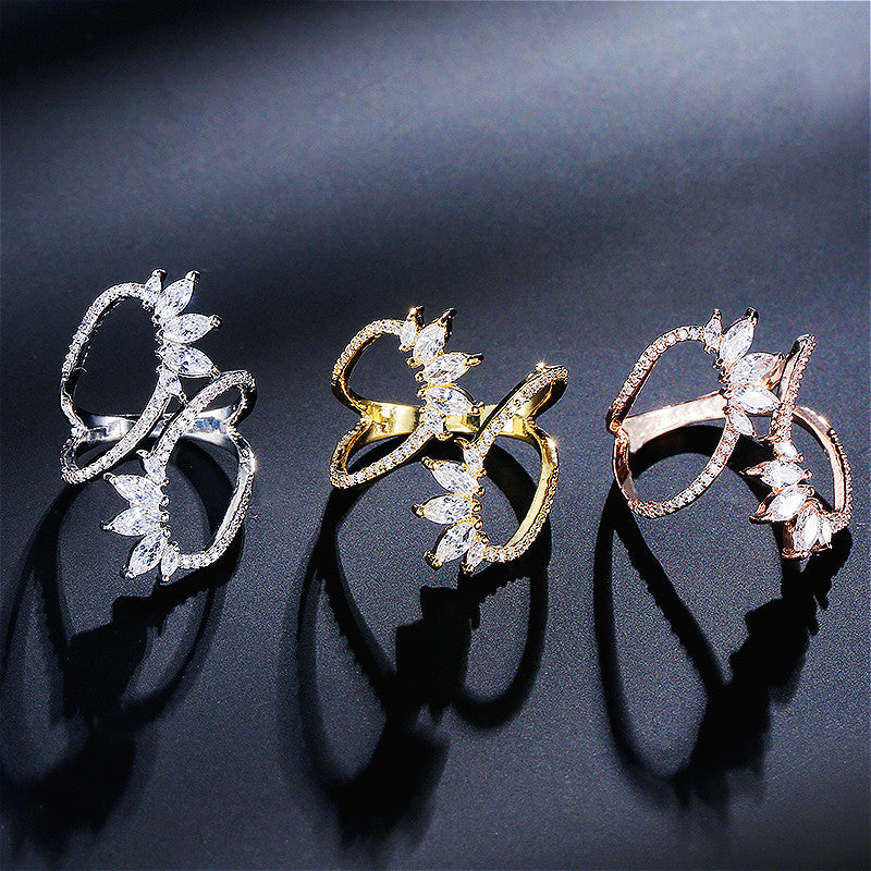 Fashion Morocco Design CZ Zirconia Crystal Open Rings