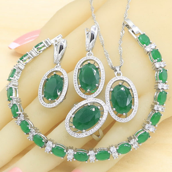 Nuevos conjuntos de joyas de plata semipreciosa en color verde