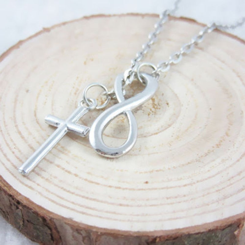 Classic 8 word Infinity Tassel Cross Pendant