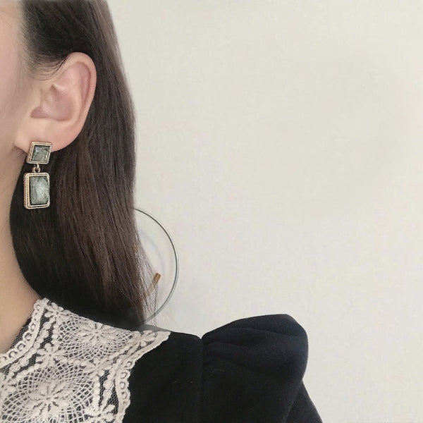 Pendientes de clip con piedra cuadrada, elegantes, estilo marroquí, estilo barroco retro