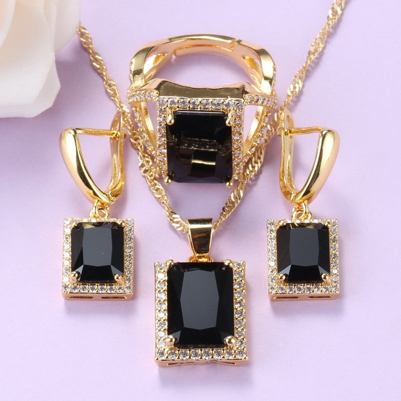 Black Cubic Zirocnia Ring With Earrings Sets