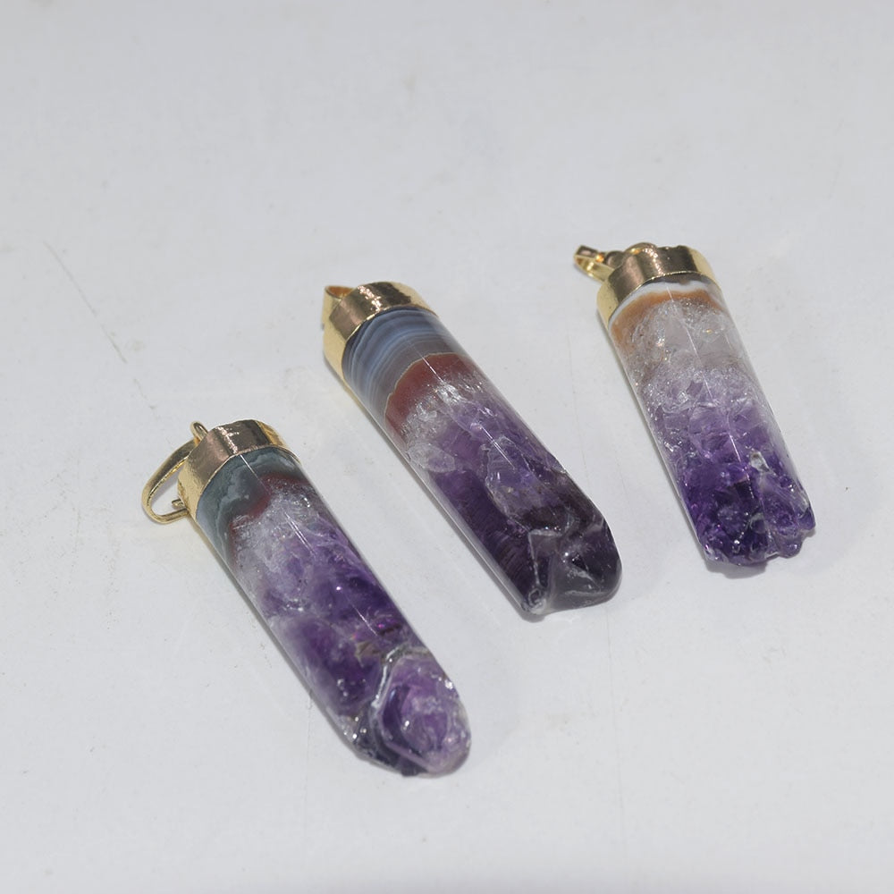purple quartz Cylinder crystal amulet long pendants 1pcs