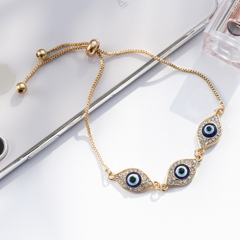 Turkish Lucky Luxurious Blue Crystal Evil Eye Bracelets