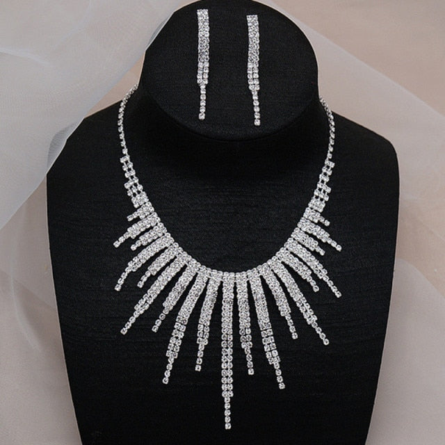 Shine Geometric Rhinestone Necklace Earrings Jewelry Sets