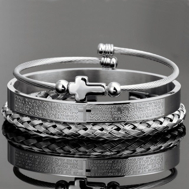 Hip Hop Men Cross Charm  Carving Spanish Bracelet