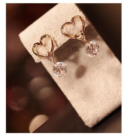fashion Golden love heart cutout cute pendant zircon earrings