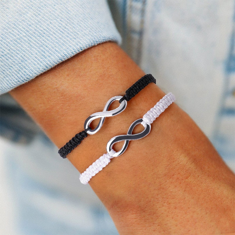 Handmade Black/White Rope Braid Bracelet Bangle For Women