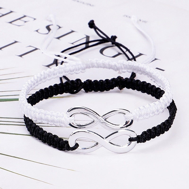 Handmade Black/White Rope Braid Bracelet Bangle For Women