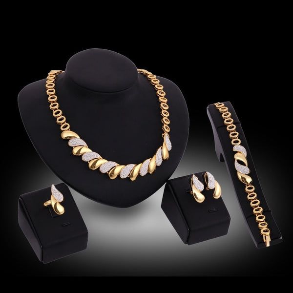 Gold New Design Africa Necklace Bracelet Ring Earrings 4PCs Jewelry Set