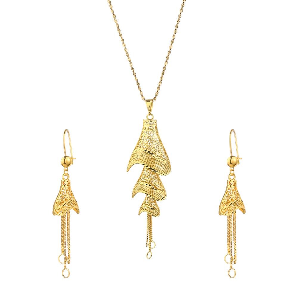 African Gold Color Pendant Necklaces Earrings Jewelry Set
