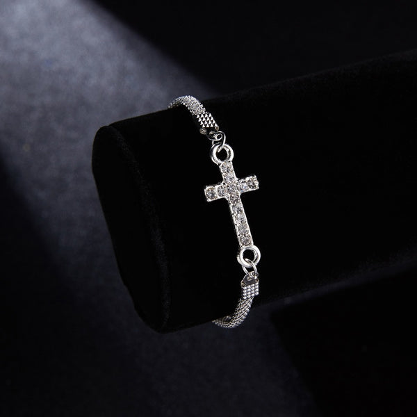 Pulseras de cruz de oración con diamantes de imitación para mujer