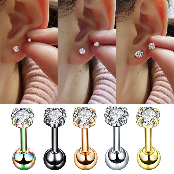 1 par de pendientes de acero inoxidable con circonitas de cristal para uso médico.