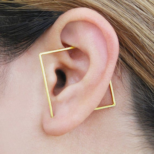 Pendientes trepadores de oreja de oro cuadrados hechos a mano