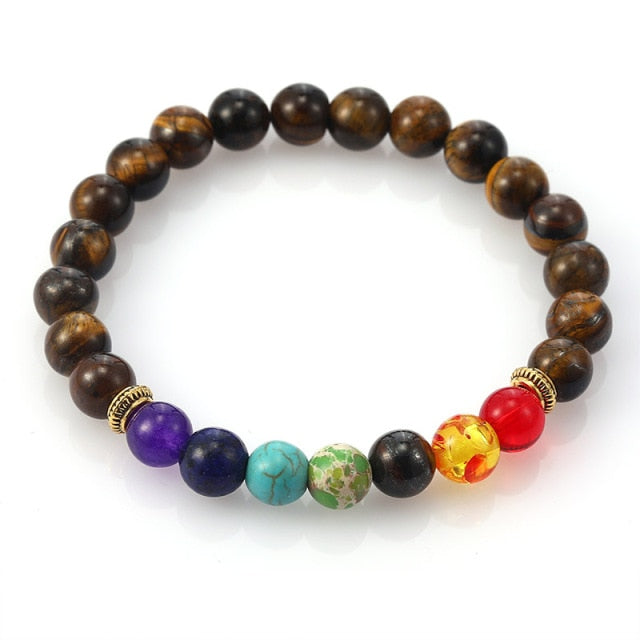 7 Chakra  Natural Lava Stone Tiger Eye Beads Bracelet