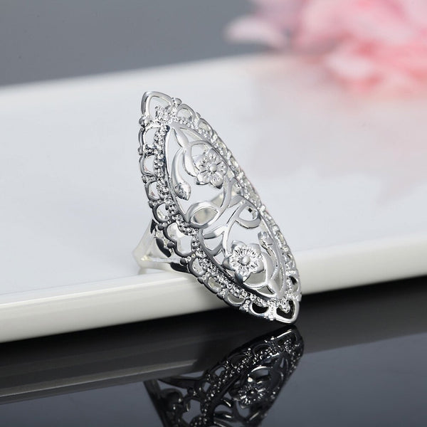 Anillo tallado hueco de plata de ley 925