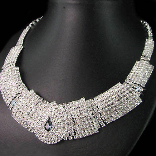 Black Diamante Crystal Elegant Necklace Earrings Jewelry Set
