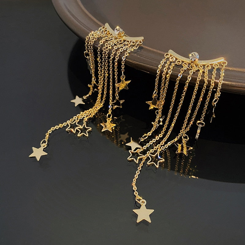 Exaggerated temperament star tassel earrings